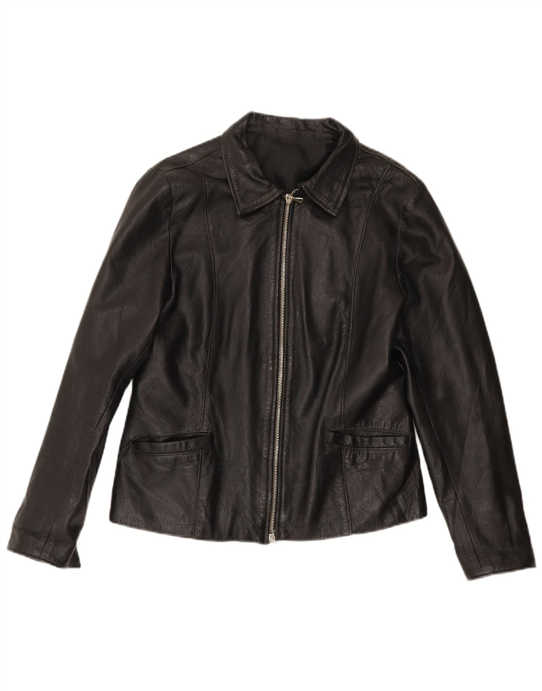 Jachetă de piele vintage pentru femei UK 14 Medium Black Leather
