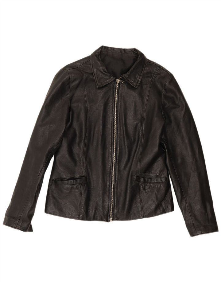Jachetă de piele vintage pentru femei UK 14 Medium Black Leather
