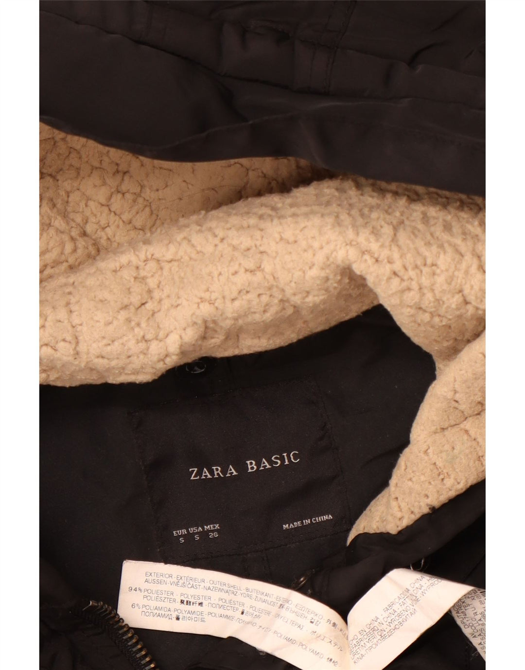 Jachetă parka cu glugă pentru femei Zara UK 10 Poliester negru mic