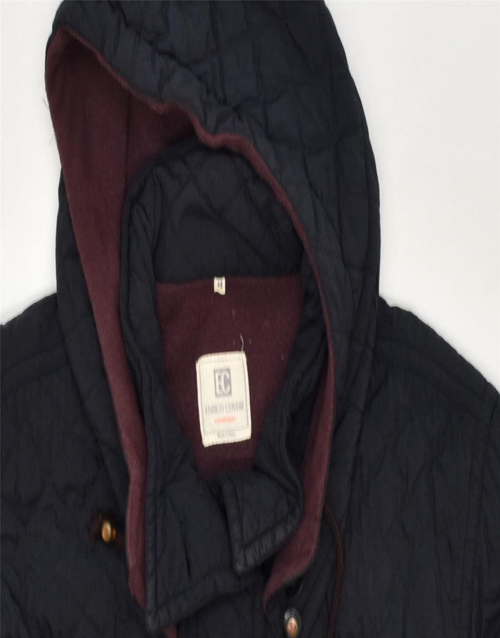 VINTAGE Womens Hooded Quilted Jacket IT 46 Large Navy Blue Nylon | Vintage | Thrift | Second-Hand | Used Clothing | Messina Hembry 