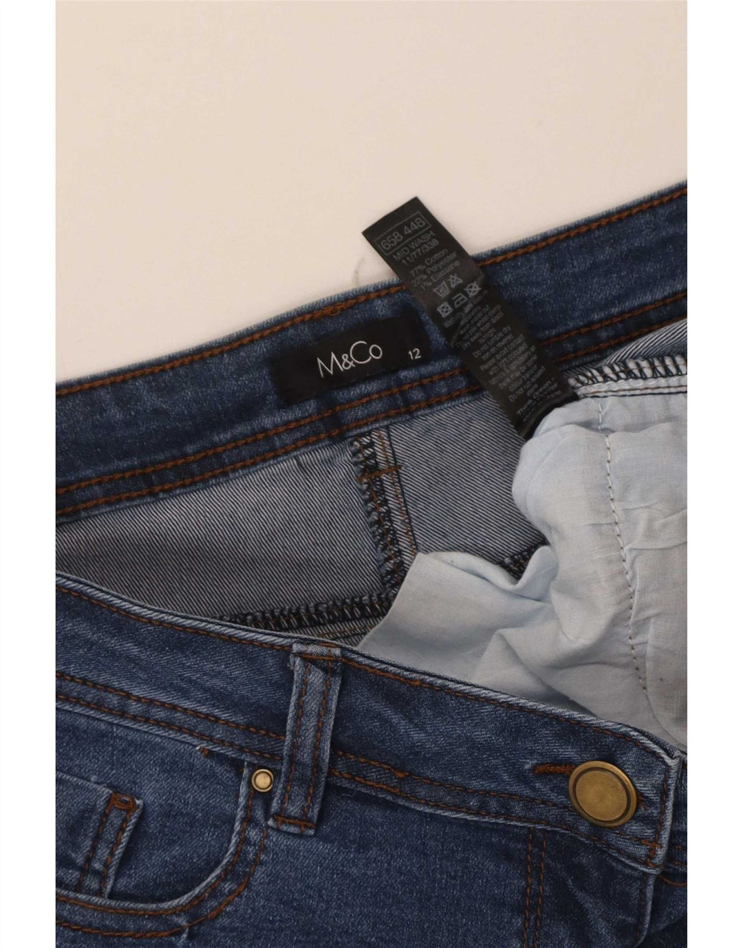Blugi subțiri pentru femei M&Co UK 12 Medium W34 L28 Blue Bumbac
