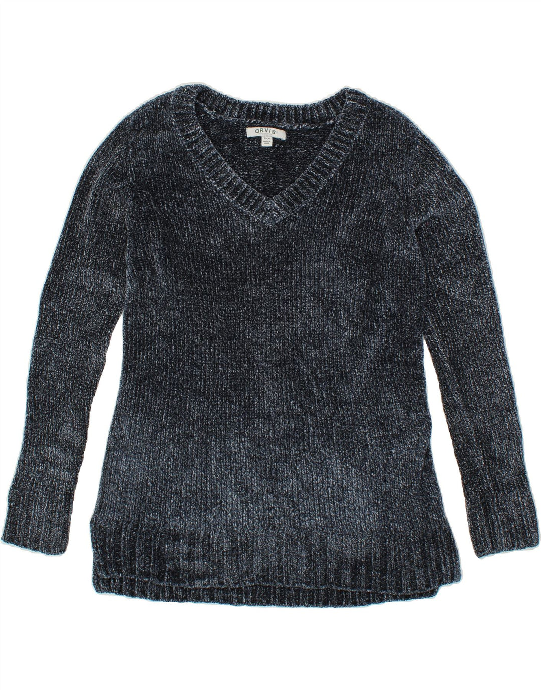 ORVIS Womens V-Neck Jumper Sweater UK 10 Small Navy Blue Polyester Vintage Orvis and Second-Hand Orvis from Messina Hembry 