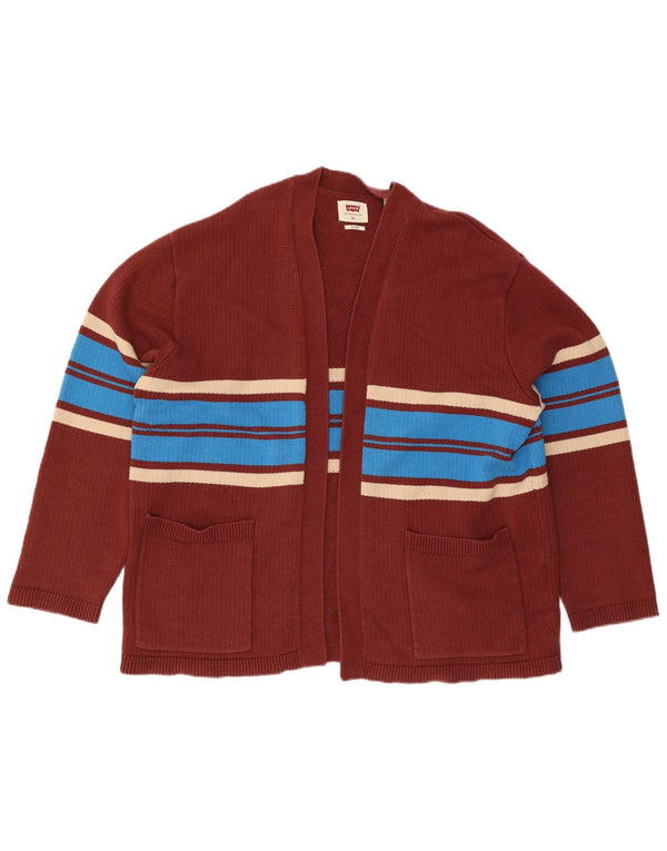 Pulover cardigan deschis relaxat pentru femei Levi's UK 18 XL bumbac cu dungi maro