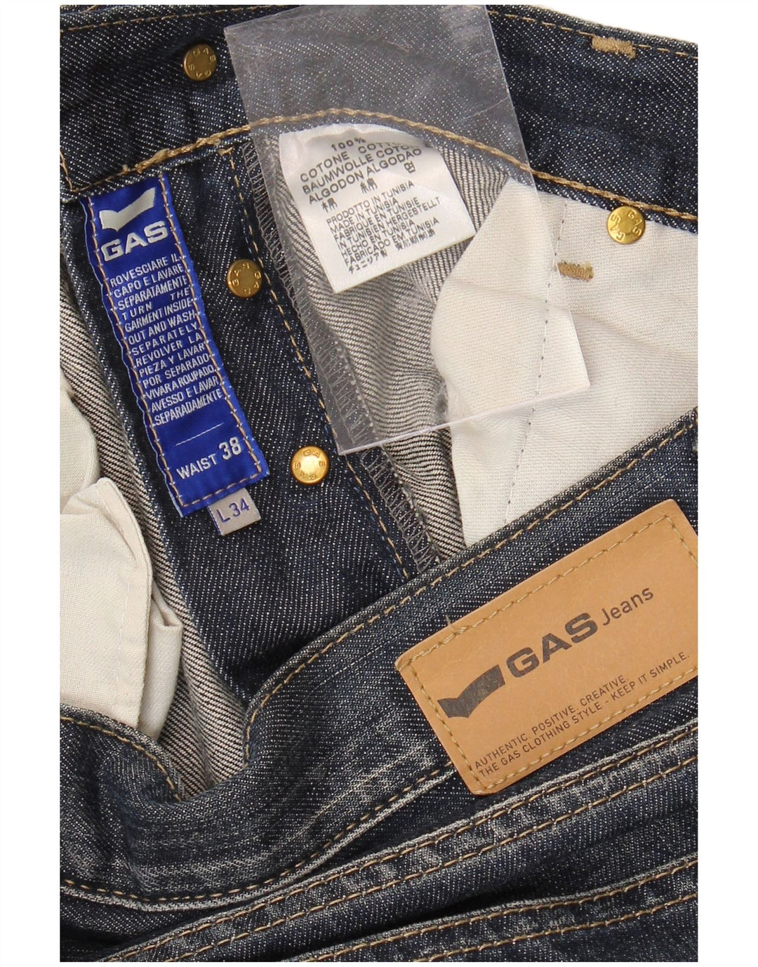 GAS Mens Slim Jeans W38 L29 Navy Blue Cotton
