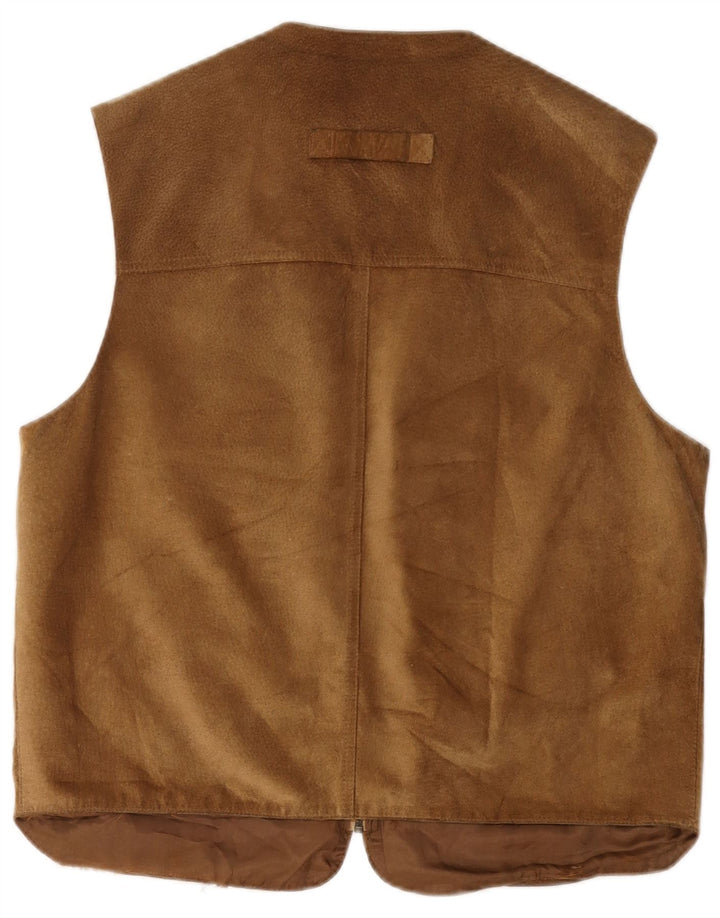 Gilet vintage pentru bărbați din piele intoarsa, UK 38, maro mediu, piele