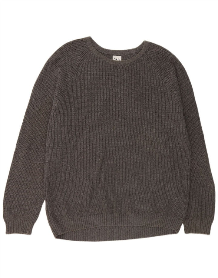 Pulover pentru bărbați Zara, cu gât de barcă, XL, bumbac gri