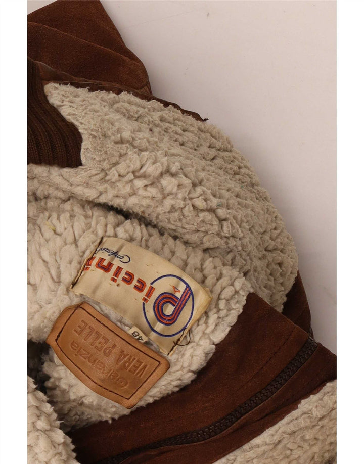 Geaca Bomber din piele intoarsa pentru barbati Piccini IT 48 Medium Brown Piele Retro