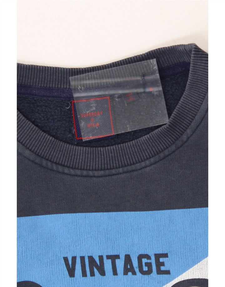 SUPERDRY Mens Graphic Sweatshirt Jumper Medium Navy Blue Cotton Vintage Superdry and Second-Hand Superdry from Messina Hembry 