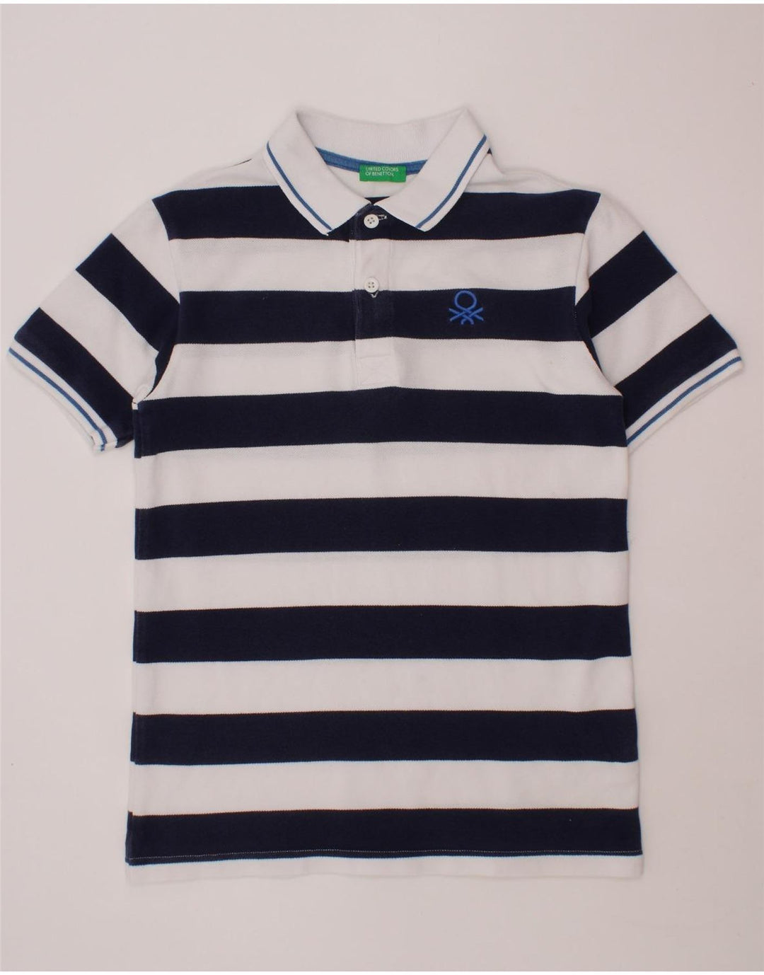 BENETTON Tricou Polo Băieți 10-11 Ani XL Bleumarin Bumbac cu dungi