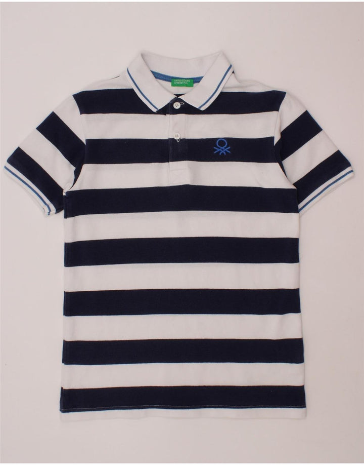 BENETTON Tricou Polo Băieți 10-11 Ani XL Bleumarin Bumbac cu dungi
