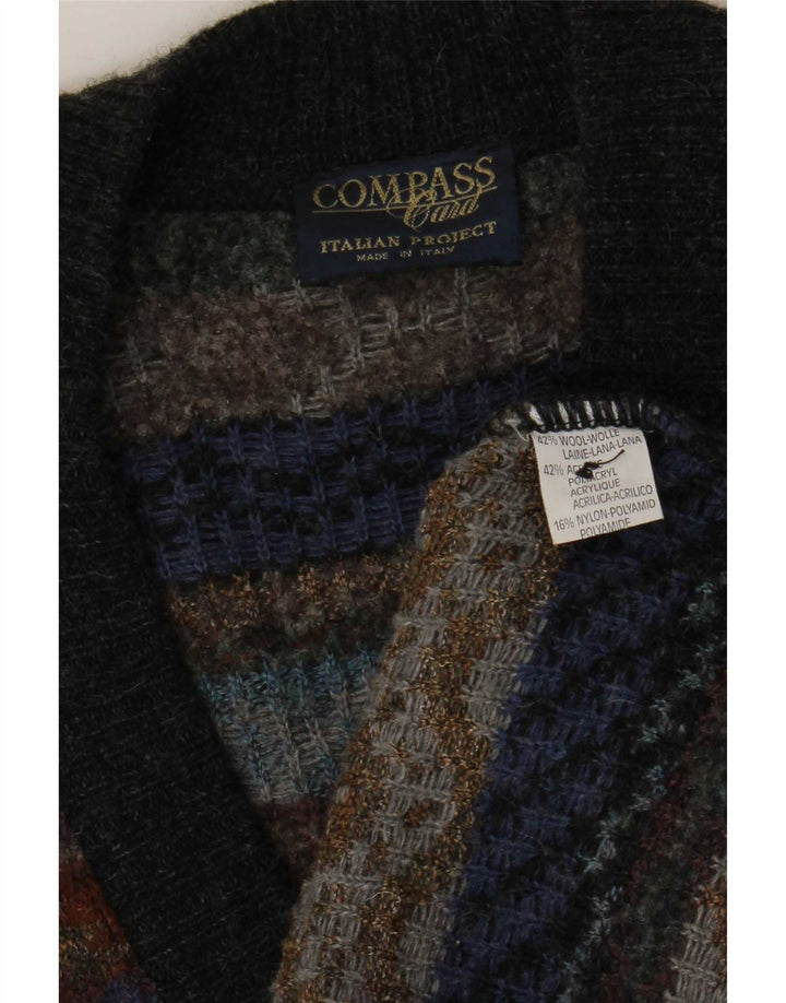 COMPASS CARD Pulover cardigan pentru bărbați IT 52 Lână geometrică mare gri