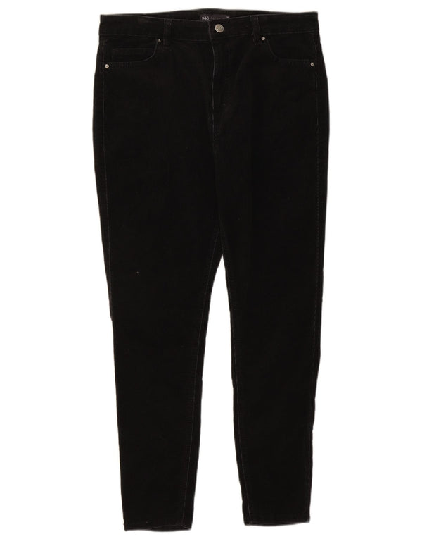 Pantaloni subțiri din velur pentru femei Marks & Spencer UK 16 Large W32 L26 Negru