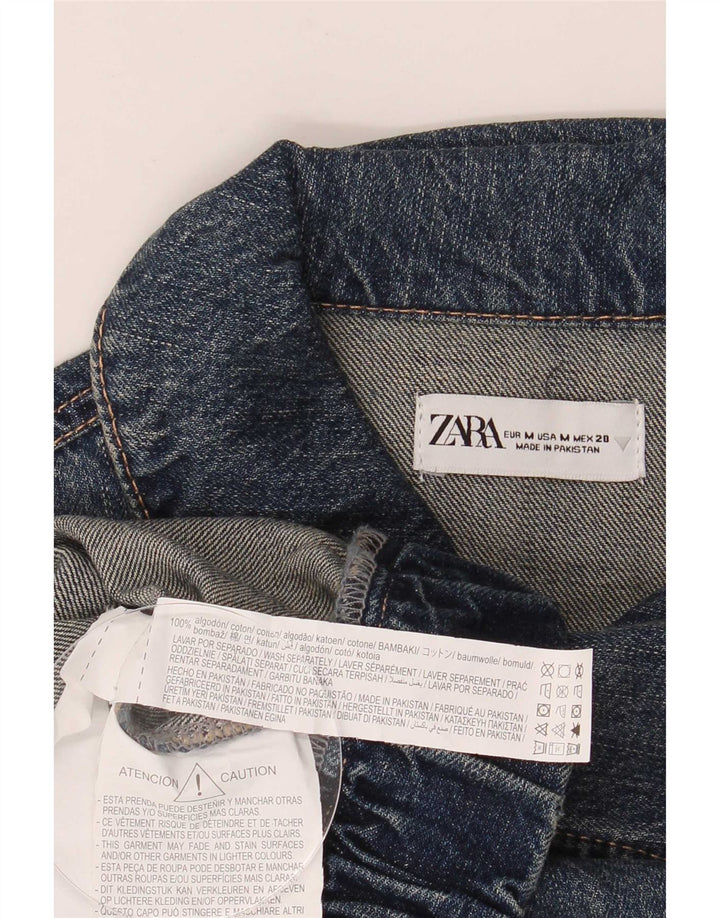 Jachetă de blugi supradimensionată pentru femei Zara UK 14, bumbac albastru mediu