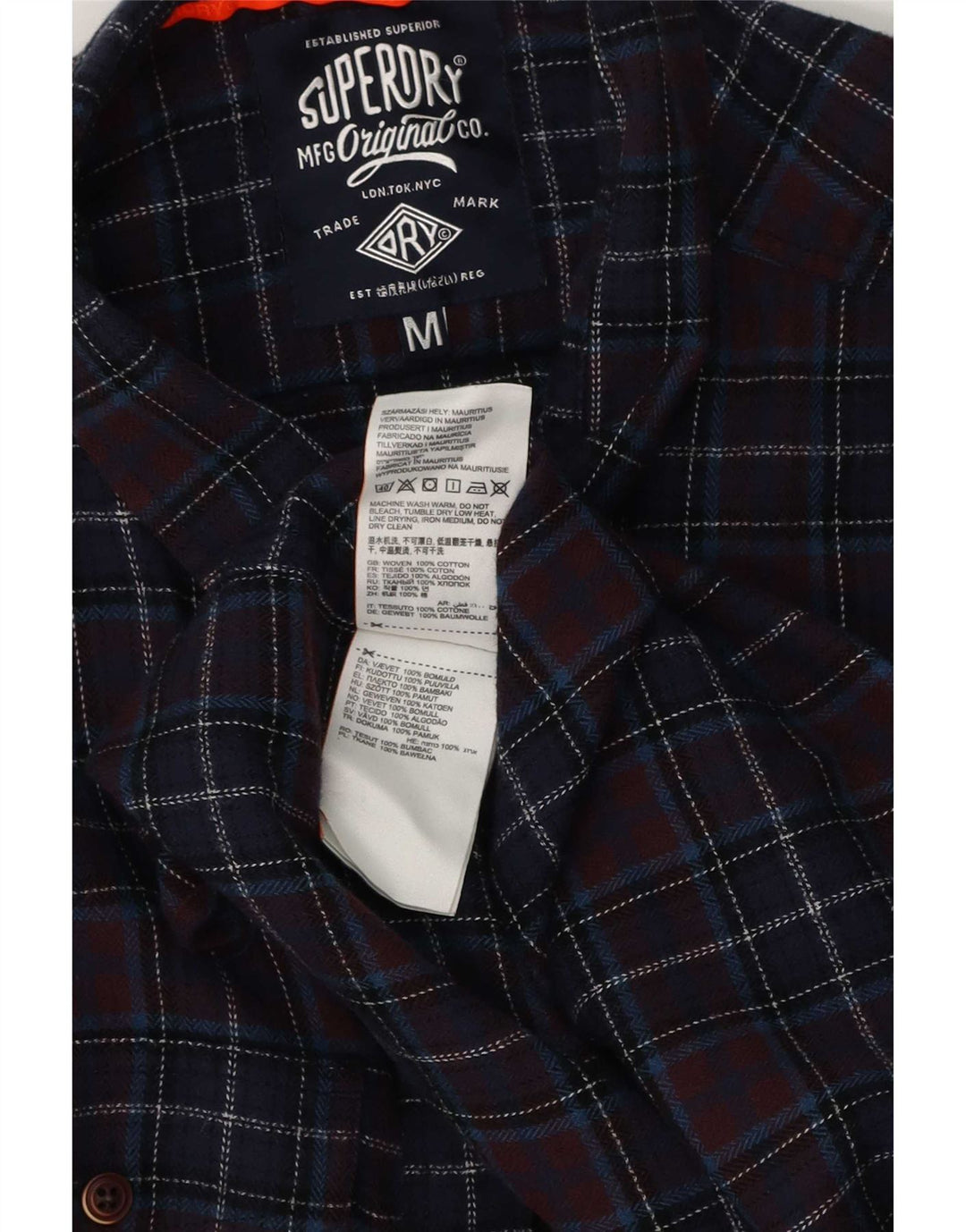Cămașă de flanel Superdry pentru bărbați, cu tăiere obișnuită, din bumbac cu carouri, albastru bleumarin
