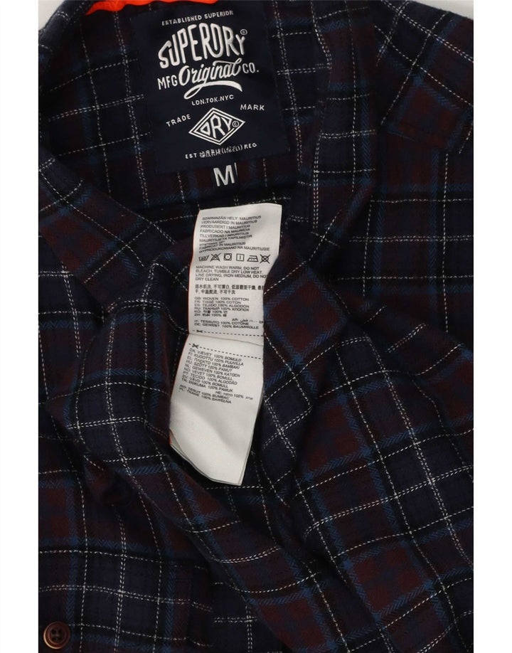 Cămașă de flanel Superdry pentru bărbați, cu tăiere obișnuită, din bumbac cu carouri, albastru bleumarin