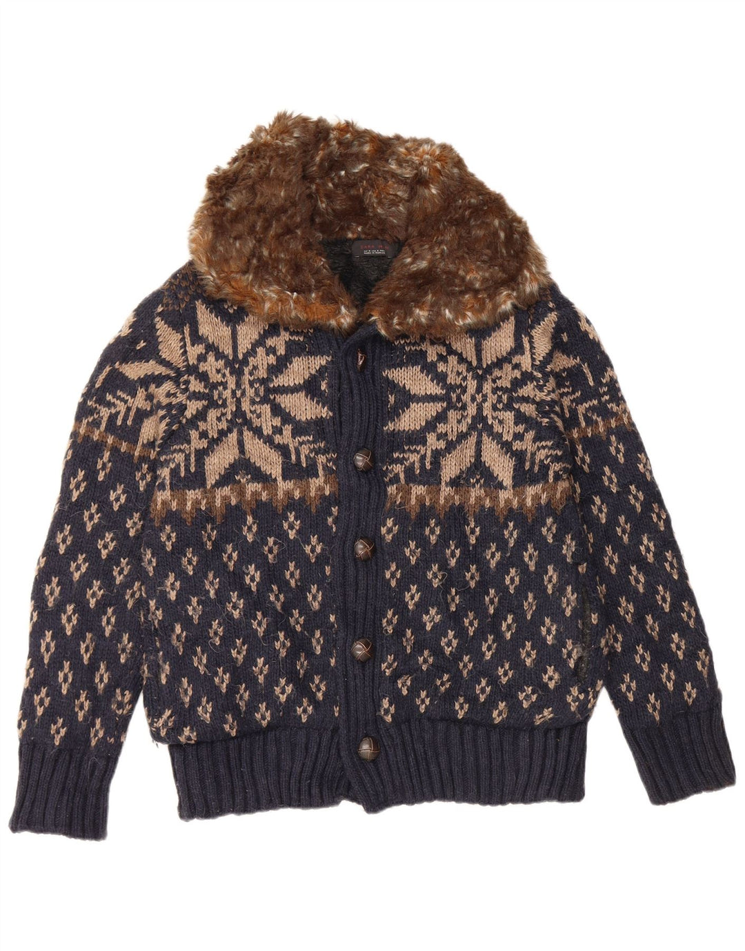 Pulover cardigan pentru bărbați Zara Mediu Bleumarin Fair Isle Acrylic