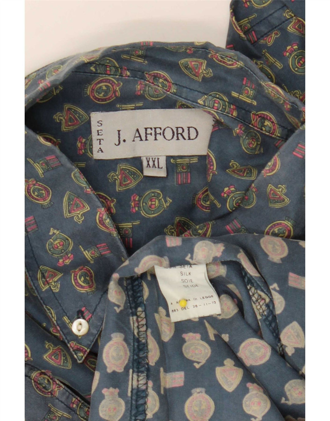 Cămașă Vintage pentru bărbați cu model abstract 2XL, mătase, geometrică albastră