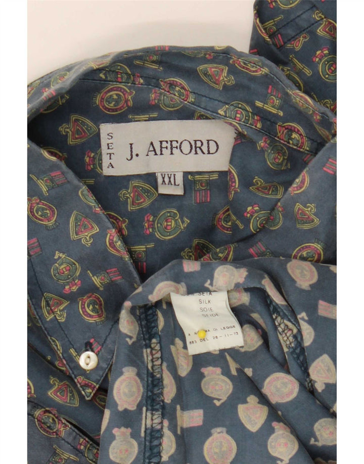 Cămașă Vintage pentru bărbați cu model abstract 2XL, mătase, geometrică albastră