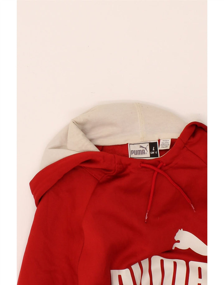 PUMA Mens Graphic Hoodie Jumper Large Red Polyester Vintage Puma and Second-Hand Puma from Messina Hembry 