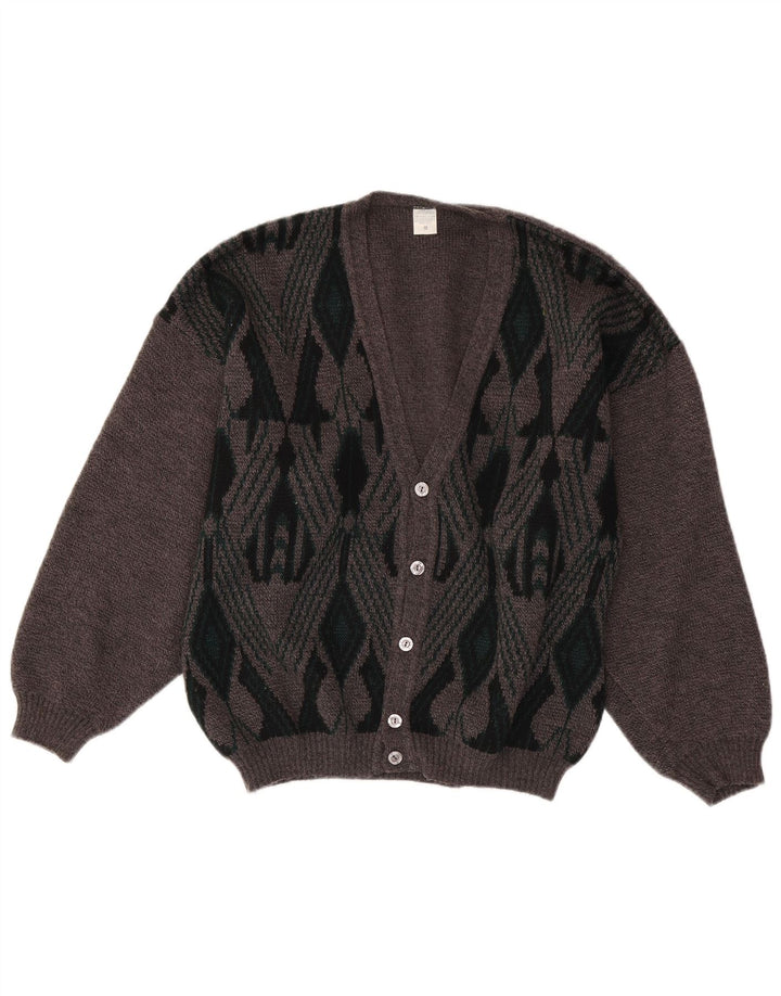 Pulover cardigan pentru bărbați VINTAGE Gri mediu Argyle/Diamond Acrylic