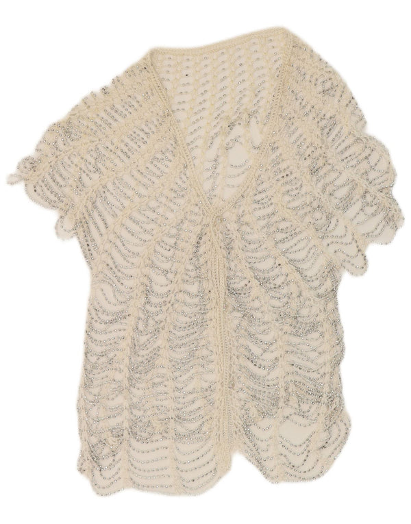 Vintage Womens See Through Crochet Cardigan Top UK 10 Small White