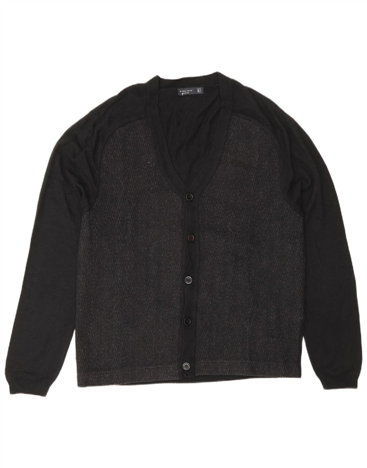 Pulover cardigan pentru bărbați Zara XL, negru, bloc de culoare