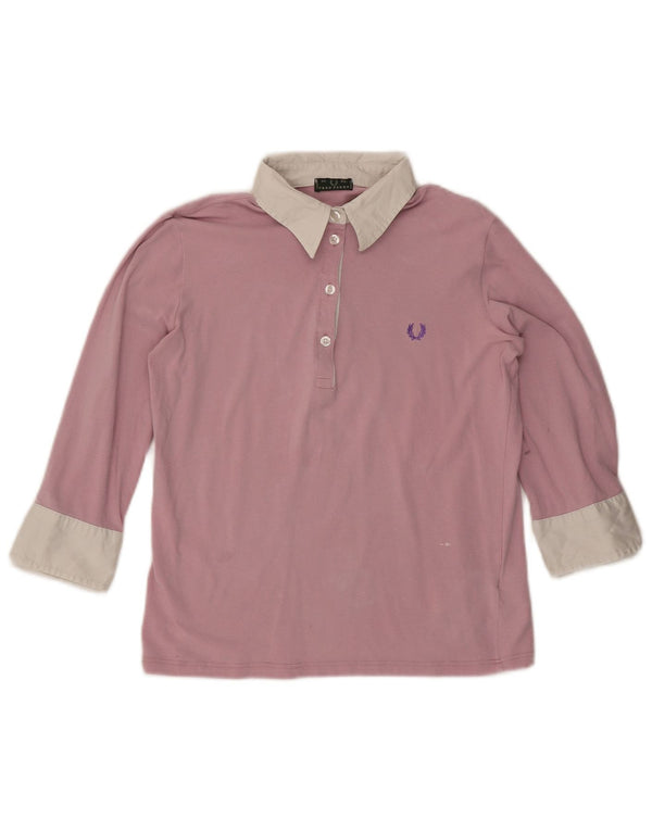 Fred Perry pentru femeie, cămașă polo cu mâneci 3/4 UK 18 XL roz bumbac color bloc