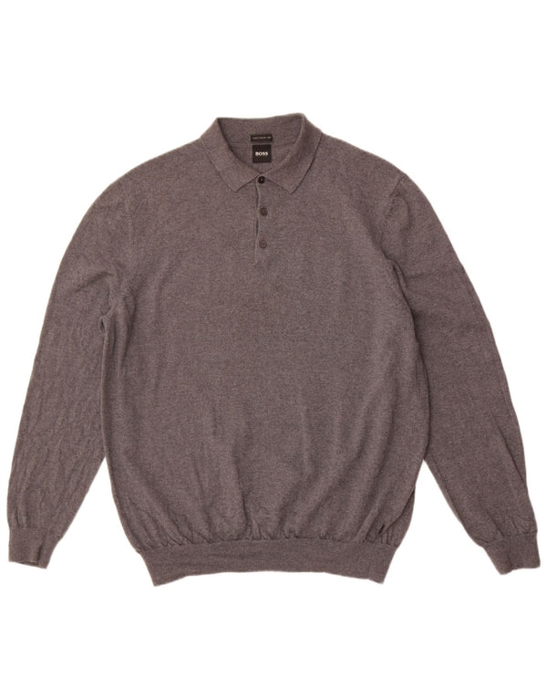 Pulover cu gât polo Hugo Boss pentru bărbați, 2XL, lână virgină gri