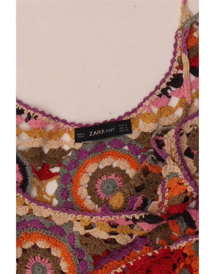 Top cu croșetat Zara pentru femei UK 10 Small Multicolor Geometric