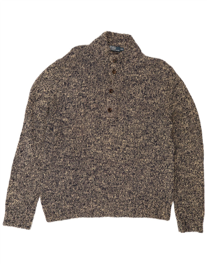 POLO RALPH LAUREN Pulover pentru bărbați cu gât cu nasturi 2XL, bumbac cu pete gri