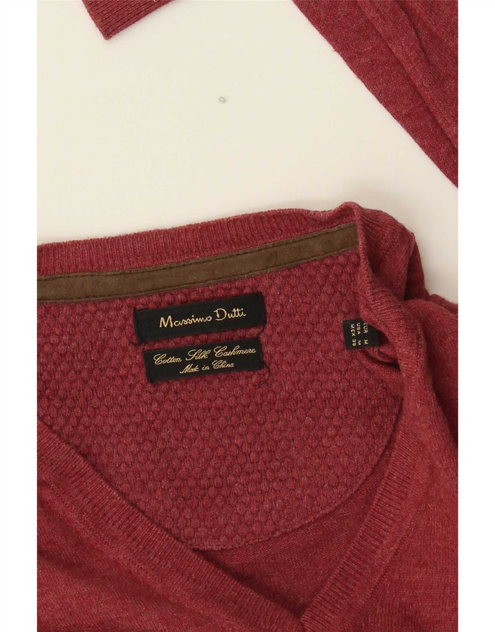 Pulover Massimo Dutti pentru bărbați, cu decolteu în V, bumbac mediu burgundă