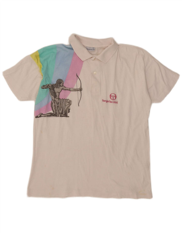Sergio Tacchini tricou polo cu grafică pentru bărbați, bumbac alb mediu