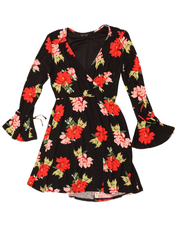 Rochie în formă de A cu mânecă lungă pentru femei Topshop UK 10 Mic Negru Floral