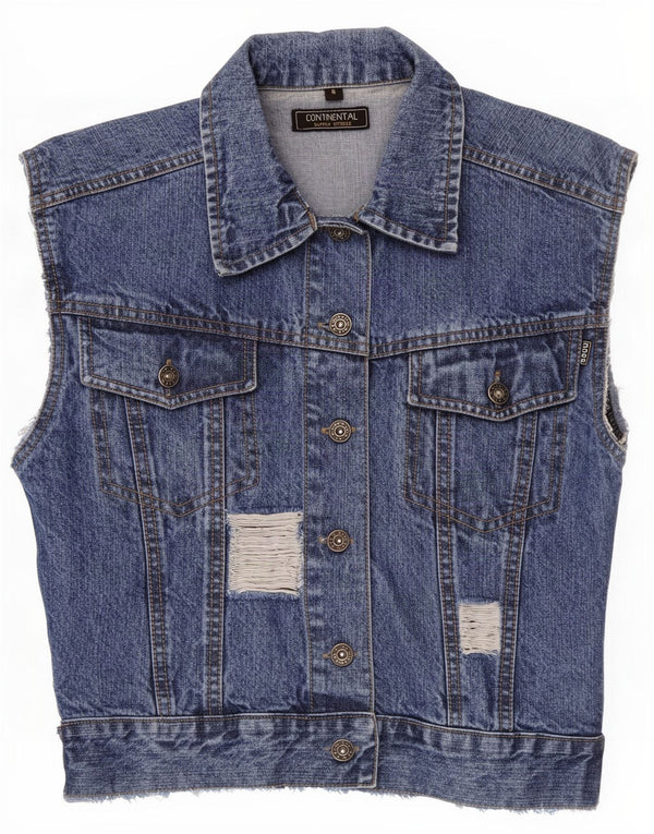 Gilet de denim vintage pentru femei învechit, UK 10, bumbac albastru mic