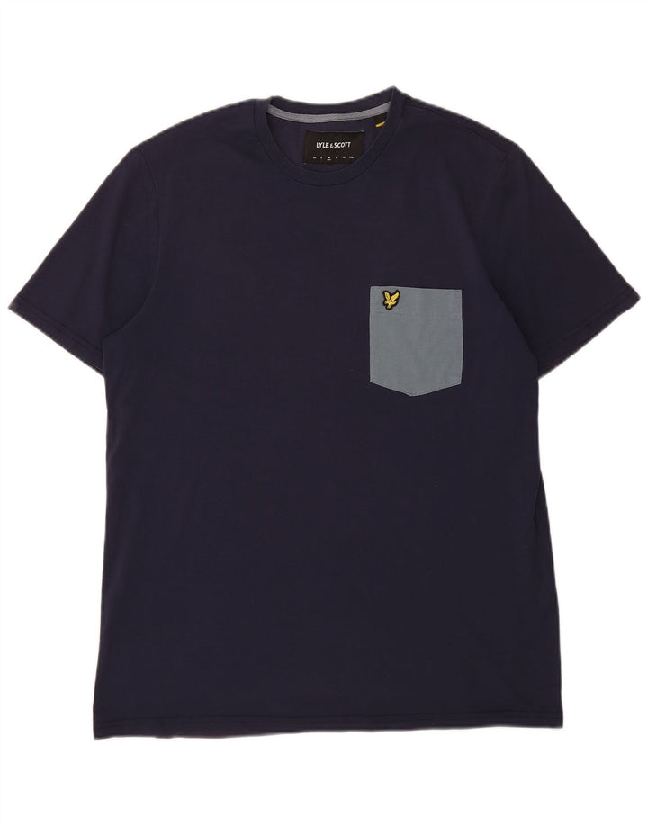LYLE & SCOTT Mens T-Shirt Top Medium Navy Blue Cotton