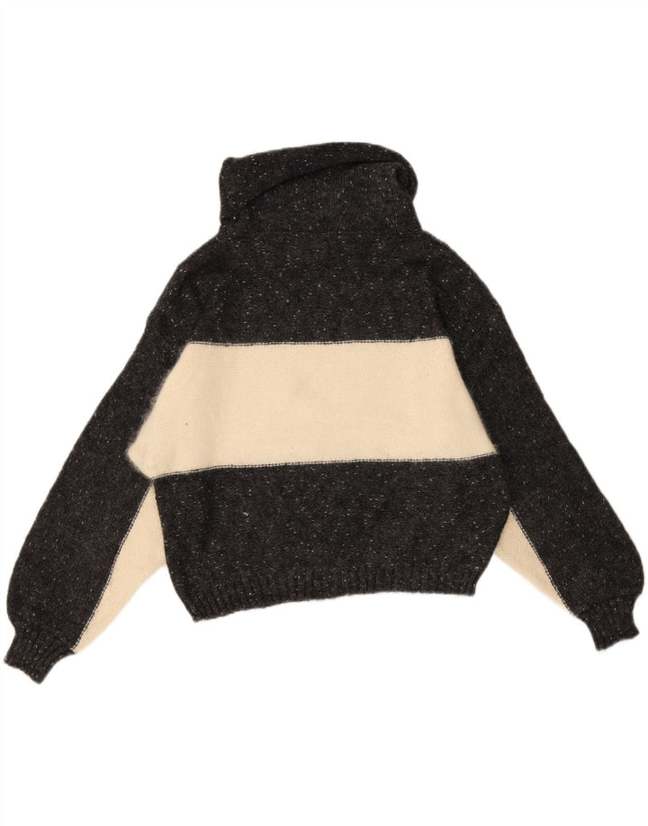 Pulover vintage pentru femei cu gât rulat, UK 14, lână neagră medie, bloc de culoare