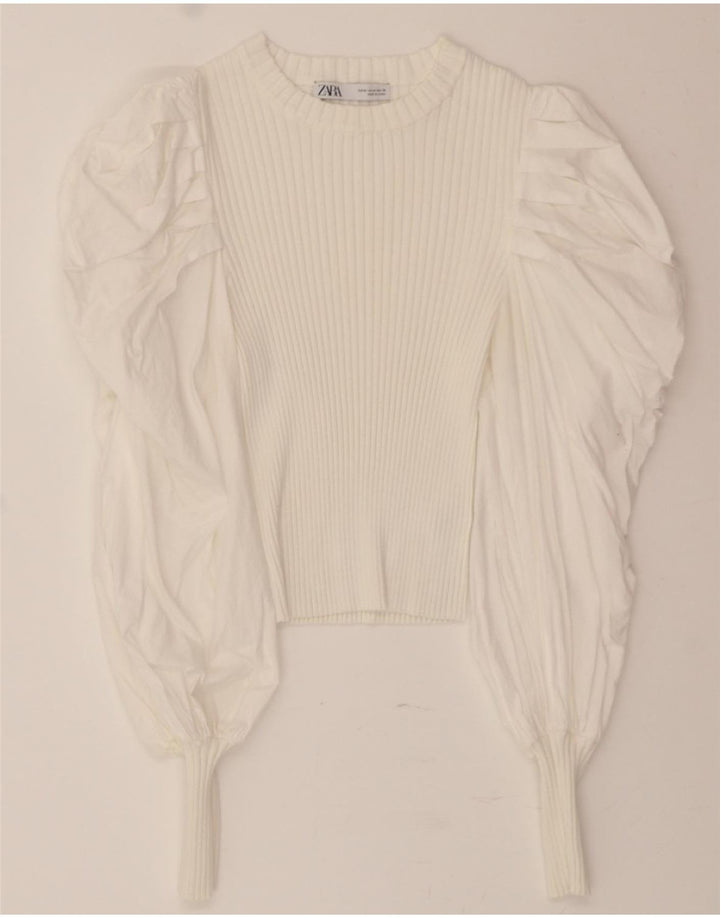ZARA Womens Long Sleeve Blouse Top UK 12 Medium White Viscose Vintage Zara and Second-Hand Zara from Messina Hembry 