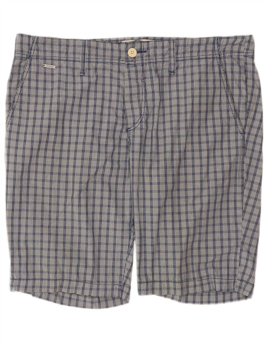 Pantaloni scurți chino Guess pentru bărbați W34, bumbac cu carouri albastre mari