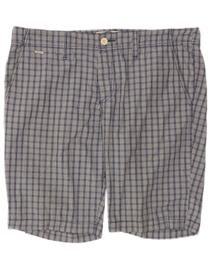 Pantaloni scurți chino Guess pentru bărbați W34, bumbac cu carouri albastre mari