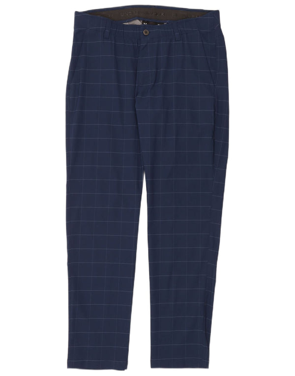Under Armour Mens Slim Chino Trousers W36 L32 Navy Blue Check Nylon