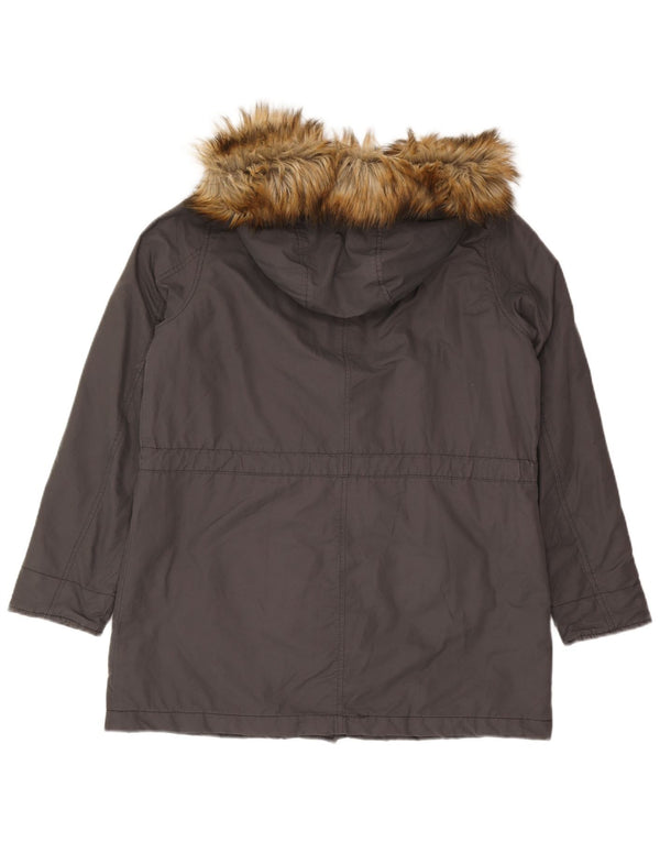 Jachetă parka cu glugă Benetton pentru femei UK 40 mare bumbac gri