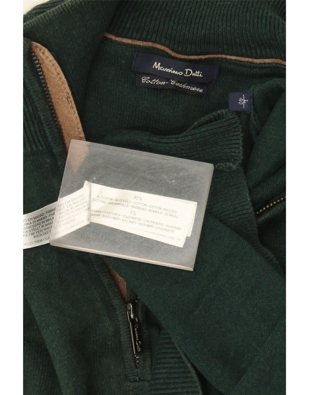 Pulover Massimo Dutti pentru bărbați, cu fermoar și gât, din bumbac verde mare