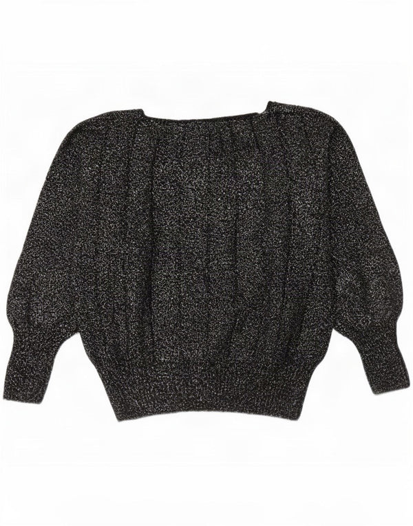 Pulover vintage pentru femei cu gât de barcă UK 14 Medium Black Flecked