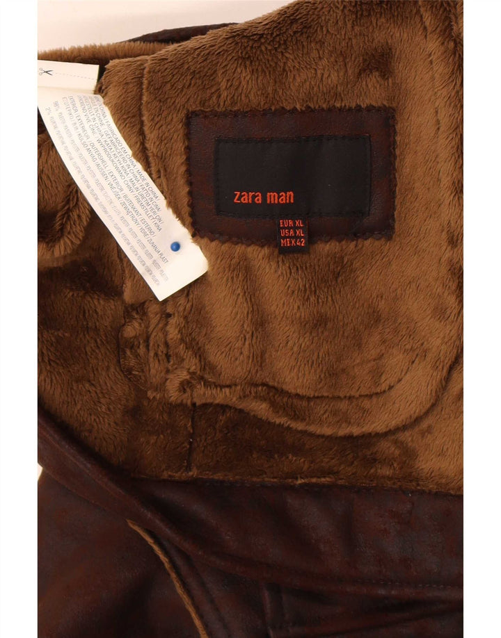 Jachetă Sherpa pentru bărbați Zara UK 42 XL Maro Poliester