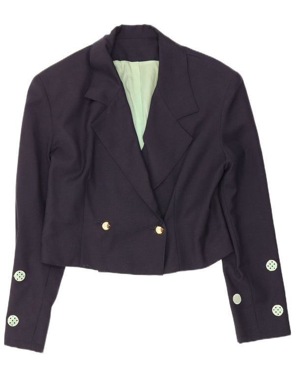 Jachetă vintage pentru femei crop blazer IT 42 Medium Bleumarin cu buline