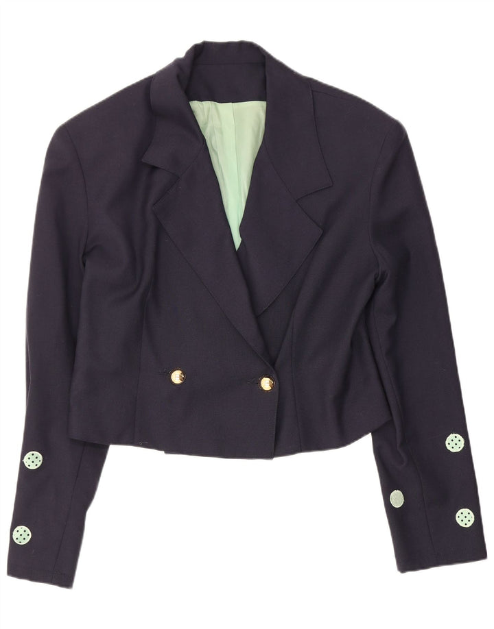 Jachetă vintage pentru femei crop blazer IT 42 Medium Bleumarin cu buline