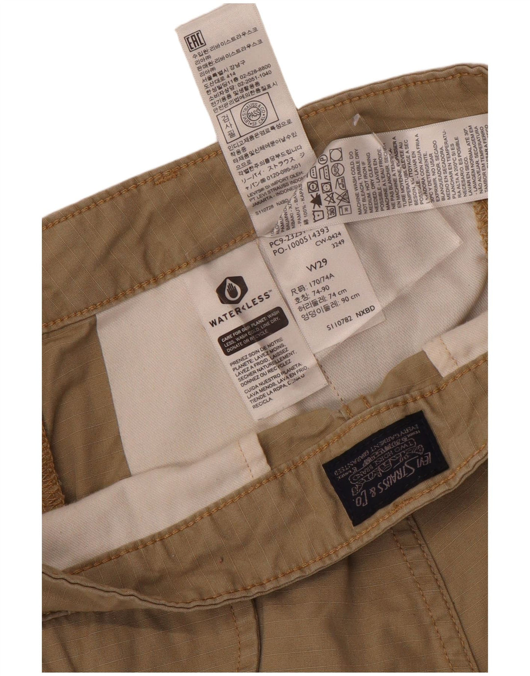 Pantaloni scurți cargo pentru bărbați Levi's W29, bumbac cu dungi, bej mediu