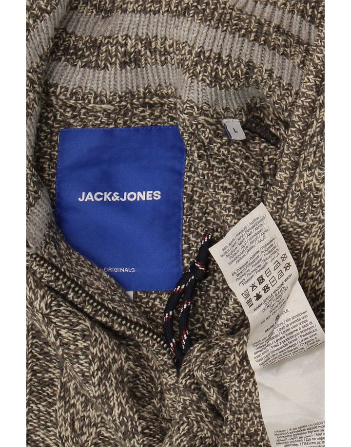 Pulover Jack & Jones pentru bărbați, cu fermoar, cu decolteu, mare, gri acrilic pătat