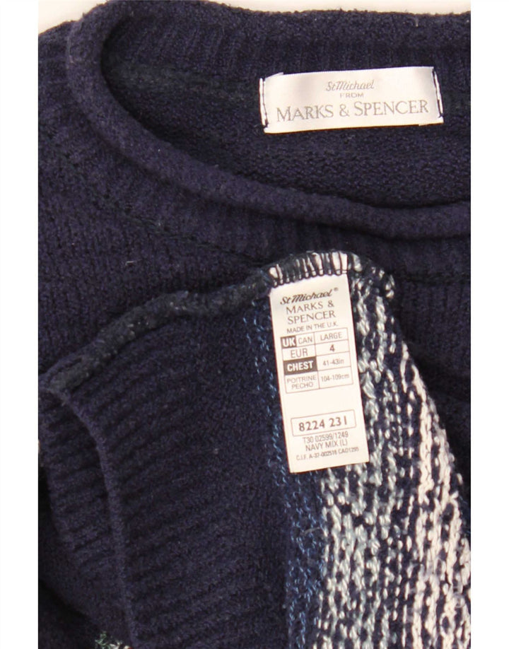 Pulover pentru bărbați Marks & Spencer, cu gât crew, Fair Isle, mare, bleumarin