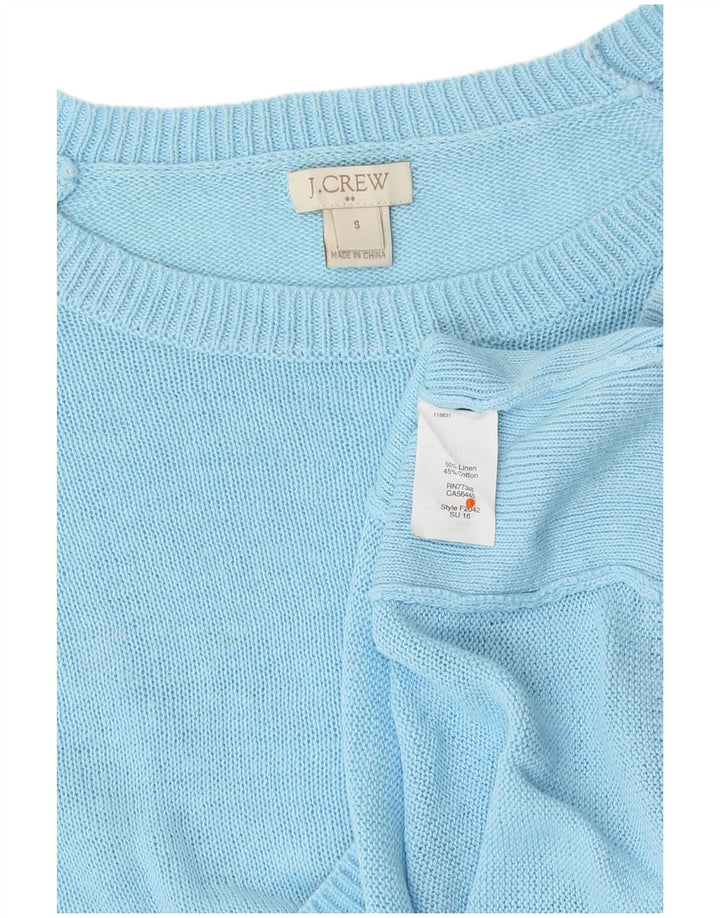 J. CREW Pulover de damă crop cu gât de barcă UK 10 Small Blue Linen